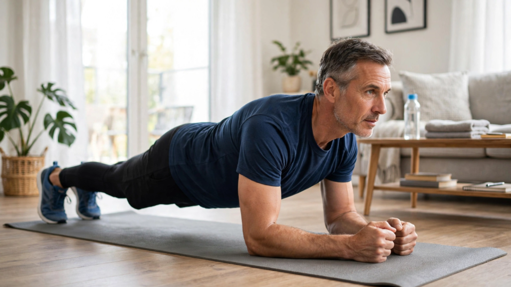 Core stability exercises dead bug bird dog plank for Americans over 40 to protect lower back during weightlifting and strength training