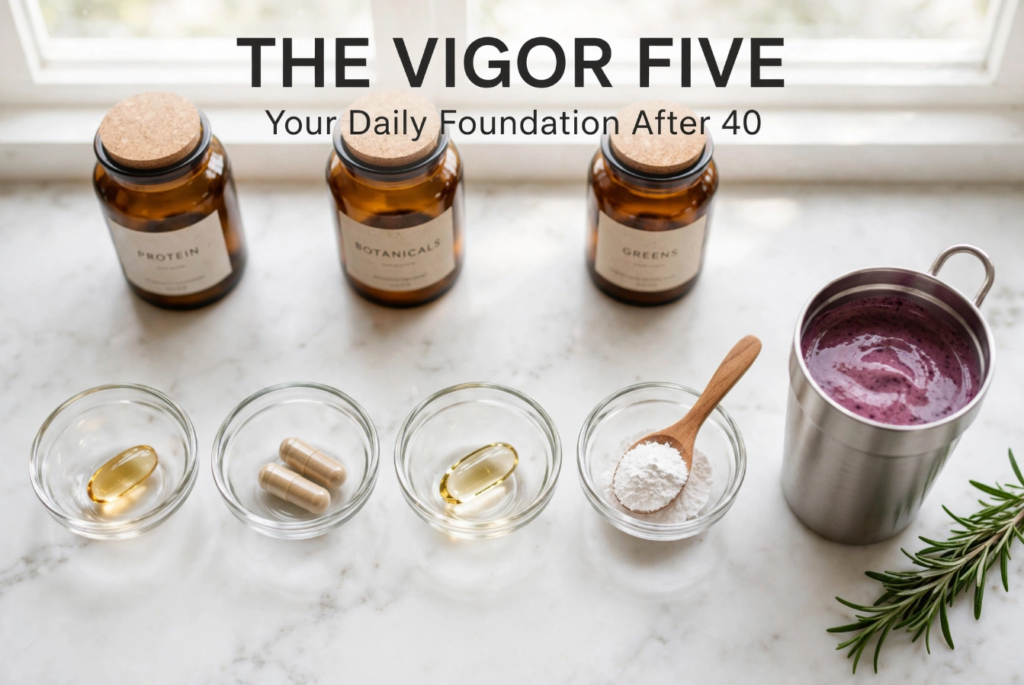 The ‘Vigor Five’ Core Daily Supplements for Energy and Longevity After 40