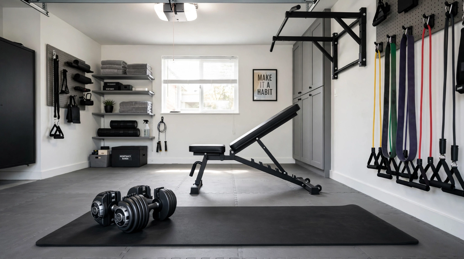 Top 5 home gym equipment pieces for strength training adjustable dumbbells bench resistance bands pull-up bar and mat for Americans over 40